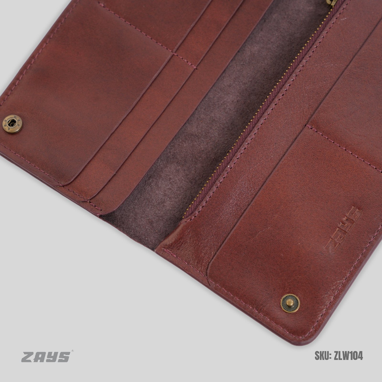 Zays Handcrafted Full-Grain Leather Long Wallet - Elegant, Durable, and Functional for Everyday Use (ZLW104-Chocolate) - Image 7