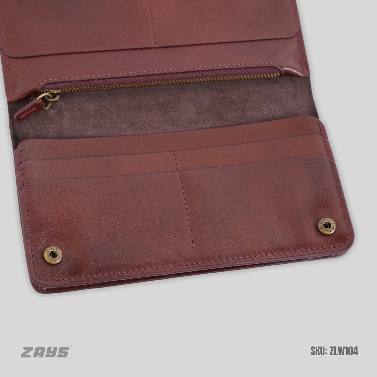 Zays Handcrafted Full-Grain Leather Long Wallet - Elegant, Durable, and Functional for Everyday Use (ZLW104-Chocolate) - Image 2