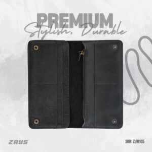 Zays Handcrafted Full-Grain Leather Long Wallet - Elegant, Durable, and Functional for Everyday Use (ZLW105-Black)
