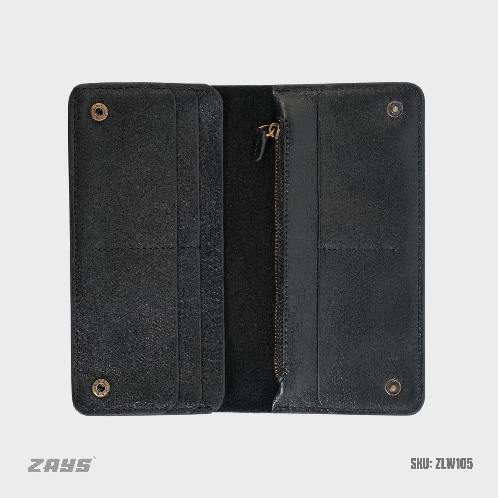 Zays Handcrafted Full-Grain Leather Long Wallet - Elegant, Durable, and Functional for Everyday Use (ZLW105-Black) - Image 10