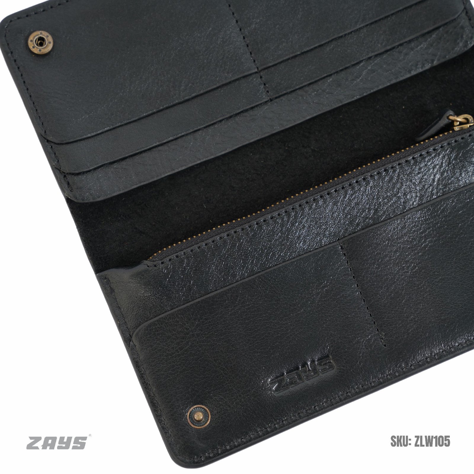 Zays Handcrafted Full-Grain Leather Long Wallet - Elegant, Durable, and Functional for Everyday Use (ZLW105-Black) - Image 8