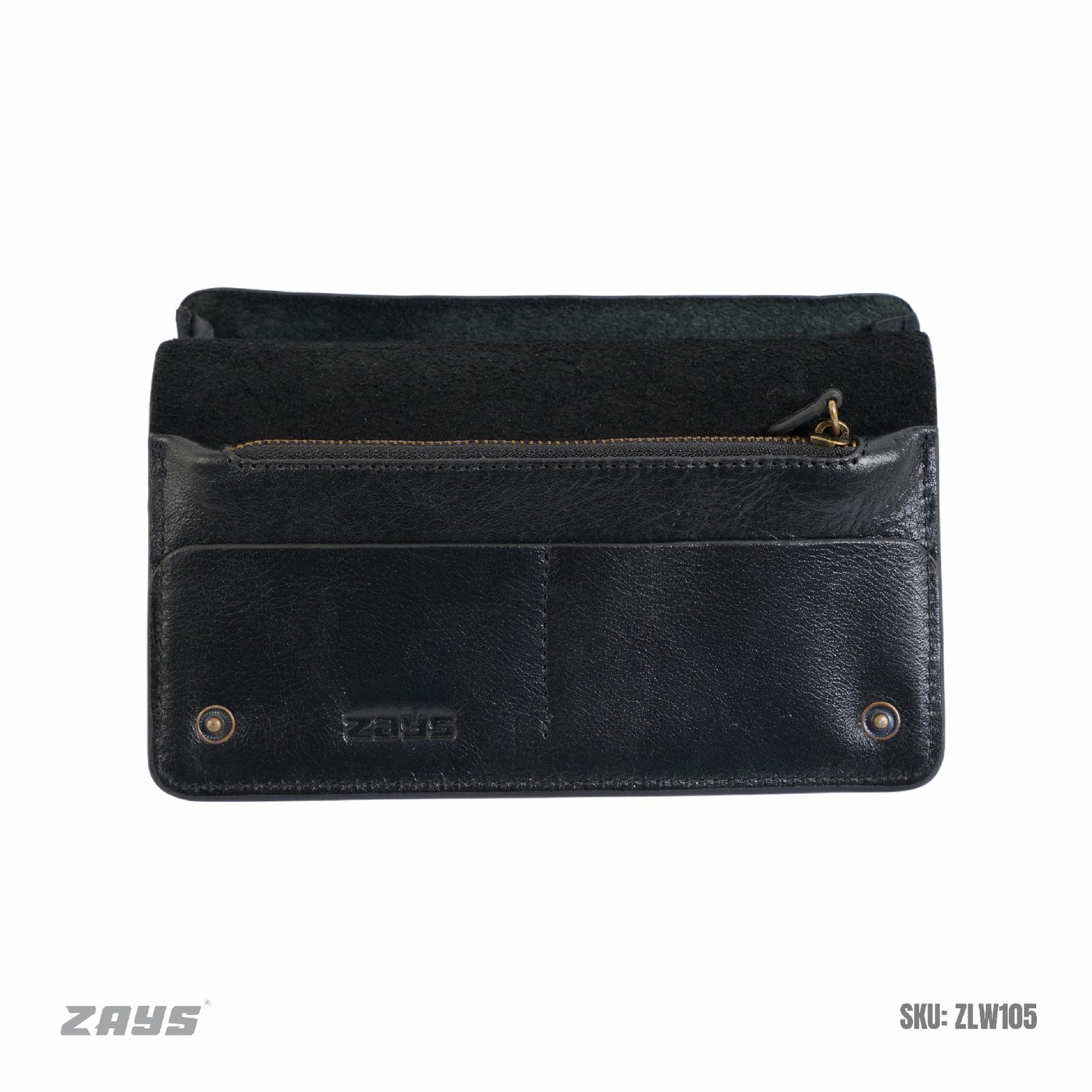 Zays Handcrafted Full-Grain Leather Long Wallet - Elegant, Durable, and Functional for Everyday Use (ZLW105-Black) - Image 7
