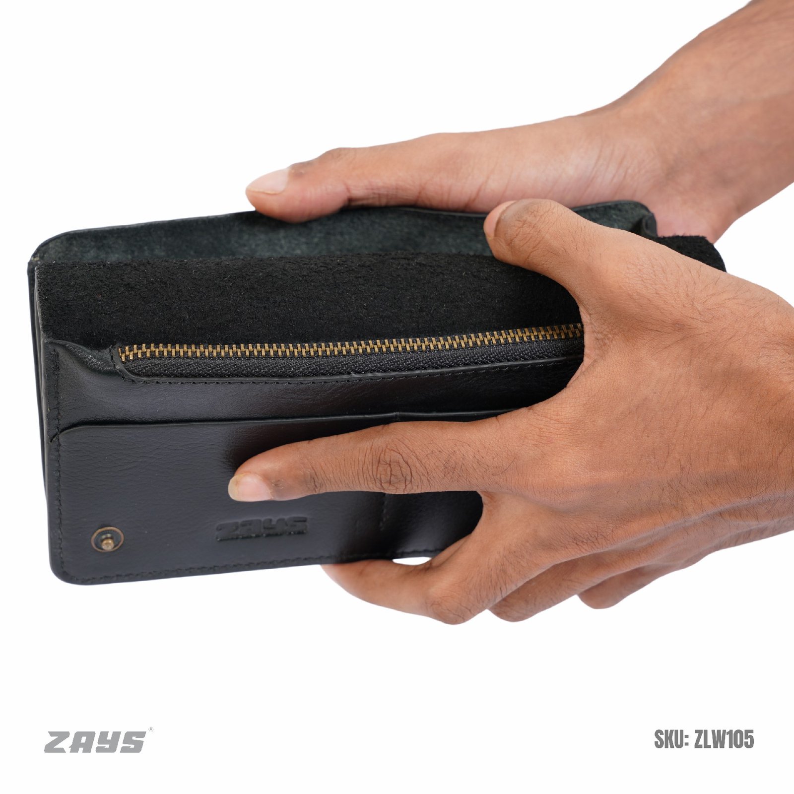 Zays Handcrafted Full-Grain Leather Long Wallet - Elegant, Durable, and Functional for Everyday Use (ZLW105-Black) - Image 6