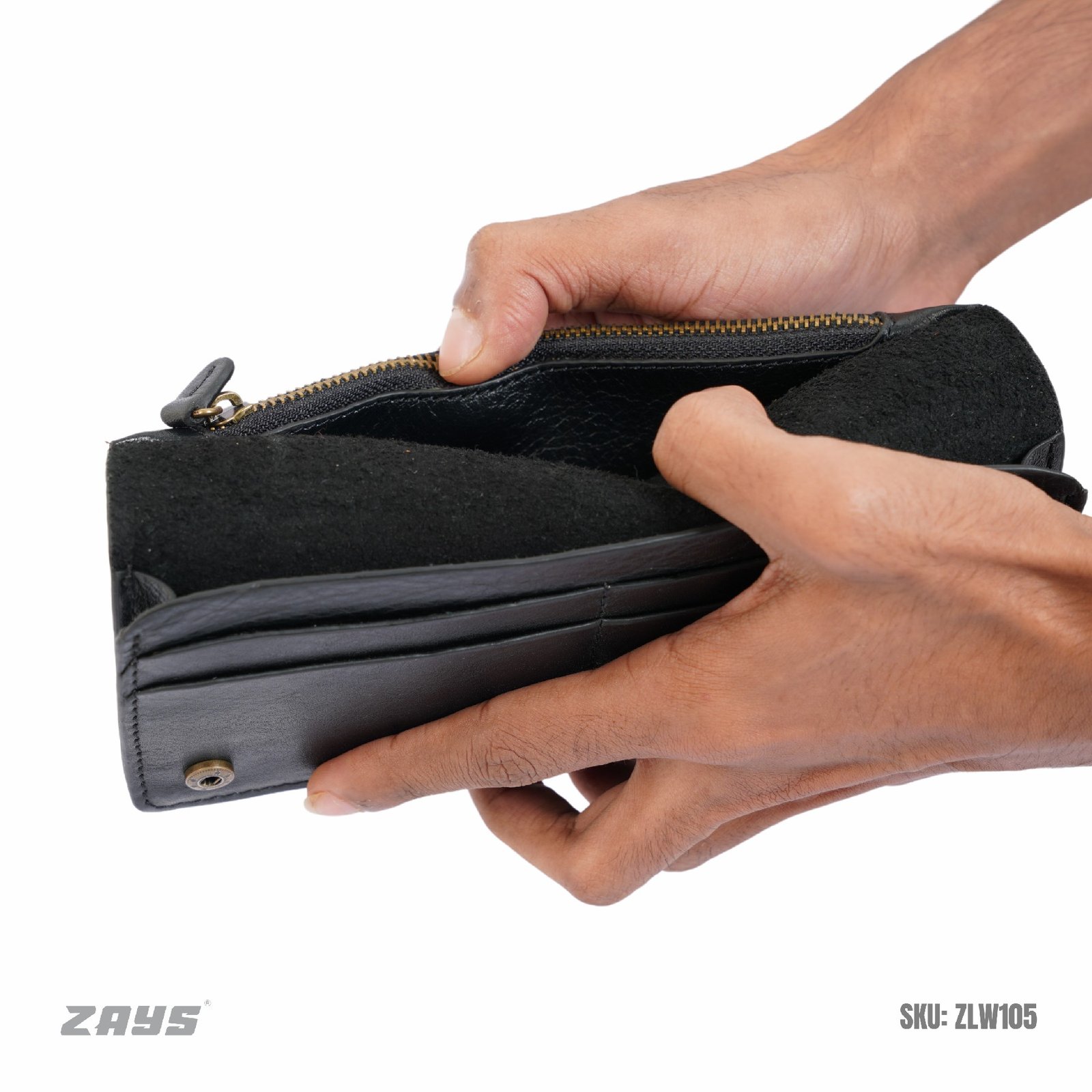 Zays Handcrafted Full-Grain Leather Long Wallet - Elegant, Durable, and Functional for Everyday Use (ZLW105-Black) - Image 5