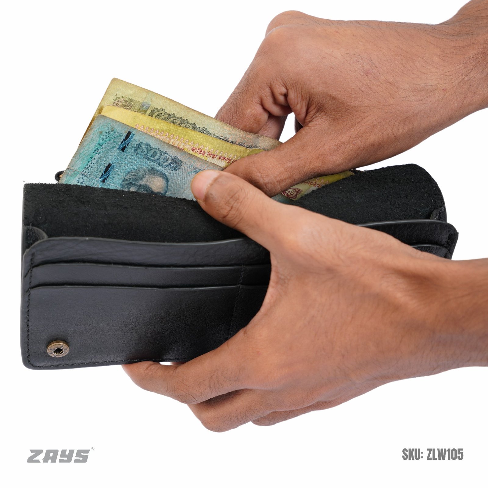 Zays Handcrafted Full-Grain Leather Long Wallet - Elegant, Durable, and Functional for Everyday Use (ZLW105-Black) - Image 4