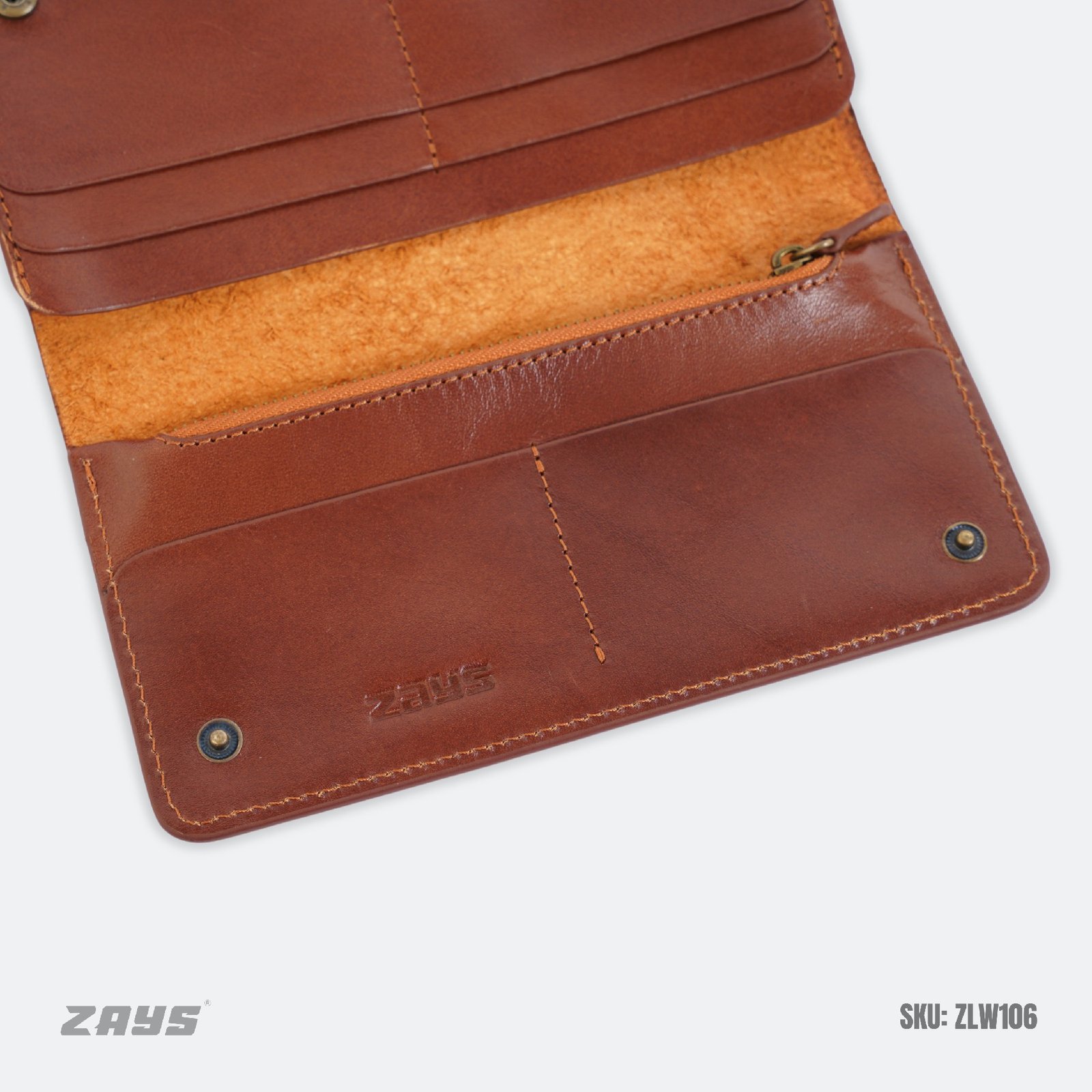 Zays Handcrafted Full-Grain Leather Long Wallet - Elegant, Durable, and Functional for Everyday Use (ZLW106-Brown) - Image 7