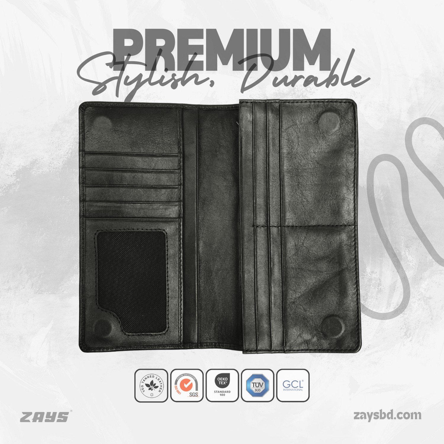 Zays Handcrafted Premium Eco-Friendly Leather Long Wallet for Max 2 Mobile (ZLW107-Black)