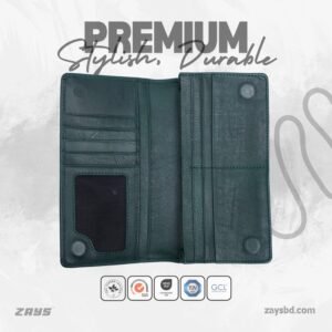 Zays Handcrafted Premium Eco-Friendly Leather Long Wallet for Max 2 Mobile (ZLW109-Bottle Green)