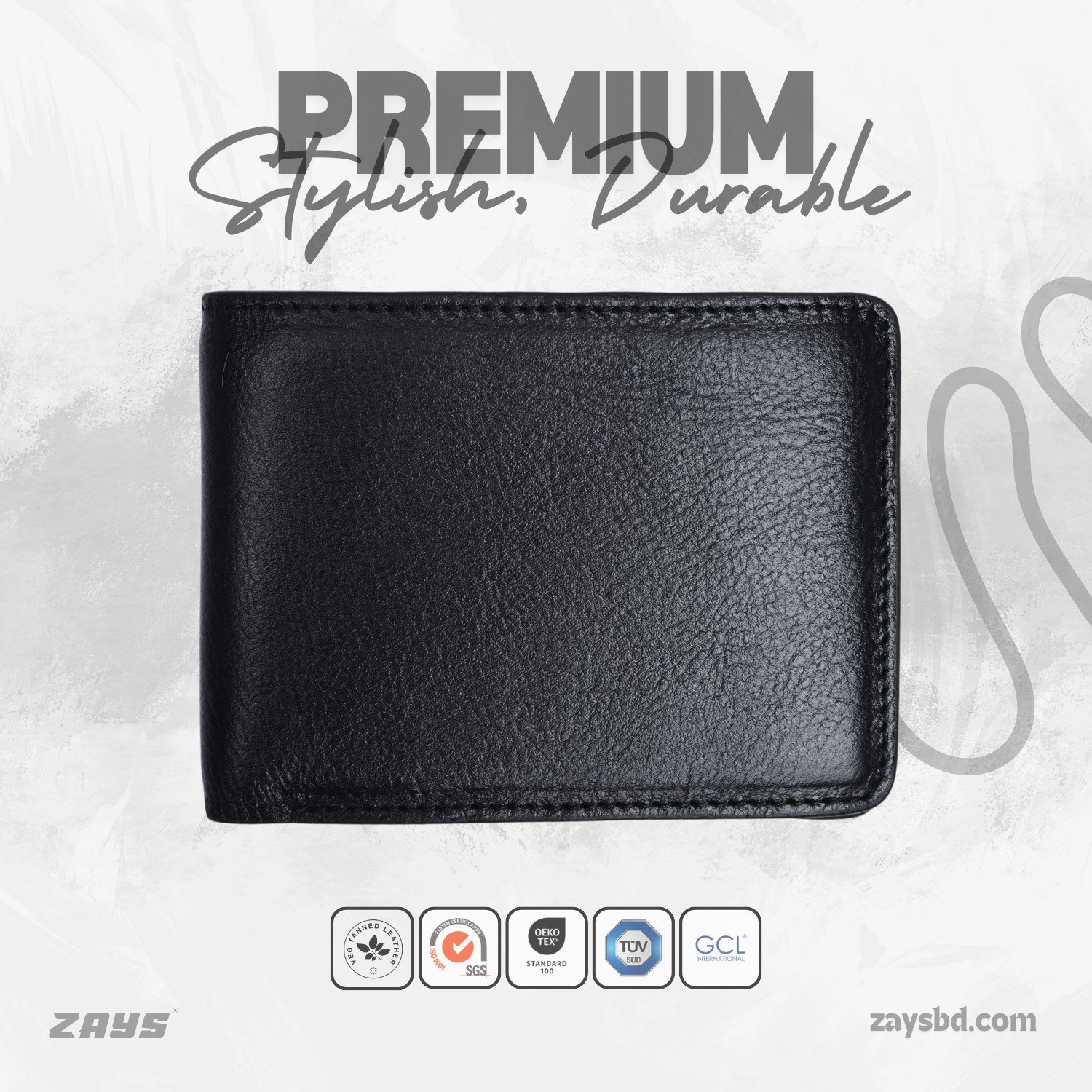 Zays Handcrafted Premium Leather Bifold Short Wallet (ZSW106-Black)