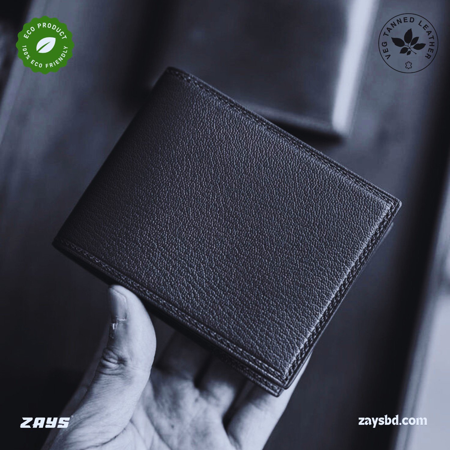 Zays Handcrafted Premium Leather Bifold Short Wallet (ZSW106-Black) - Image 7