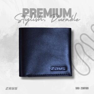 Zays Super Slim Bifold Leather Short Wallet for Unisex (ZSW109-Black With Black Trade)