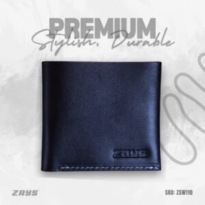 Zays Super Slim Bifold Leather Short Wallet for Unisex (ZSW110-Black With White Trade)