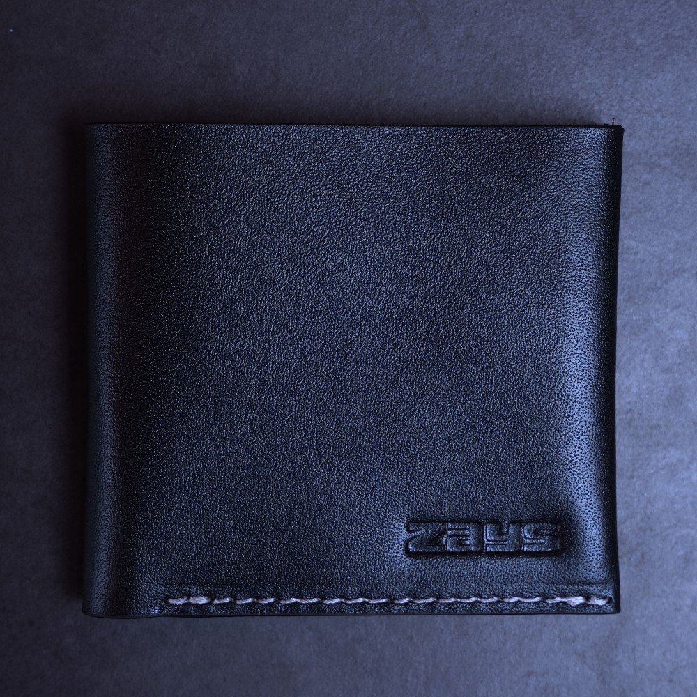 Zays Super Slim Bifold Leather Short Wallet for Unisex (ZSW110-Black With White Trade) - Image 3