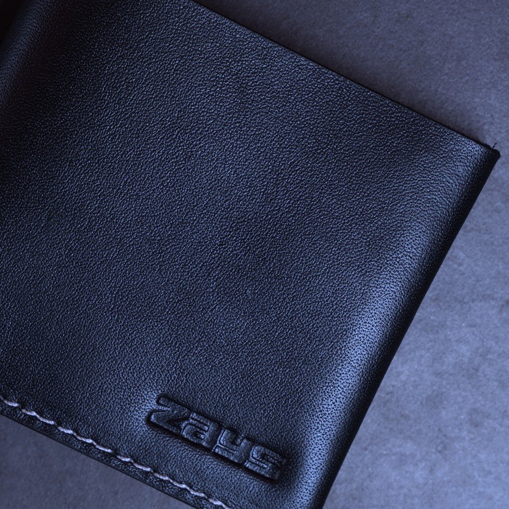 Zays Super Slim Bifold Leather Short Wallet for Unisex (ZSW110-Black With White Trade) - Image 12