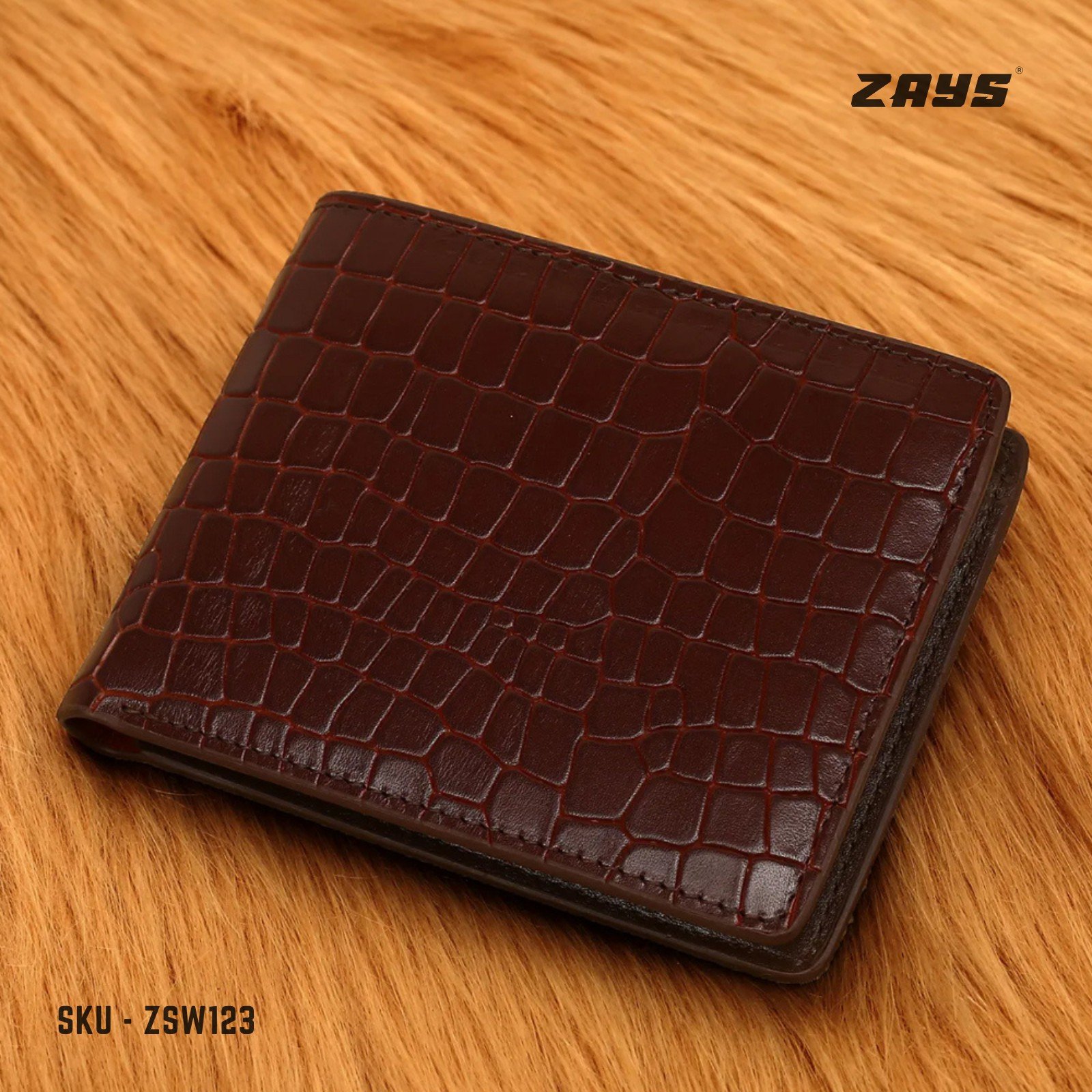 Zays Handcrafted Crocodile Embossed Premium Leather Bifold Short Wallet (ZSW123-Chocolate) - Image 3