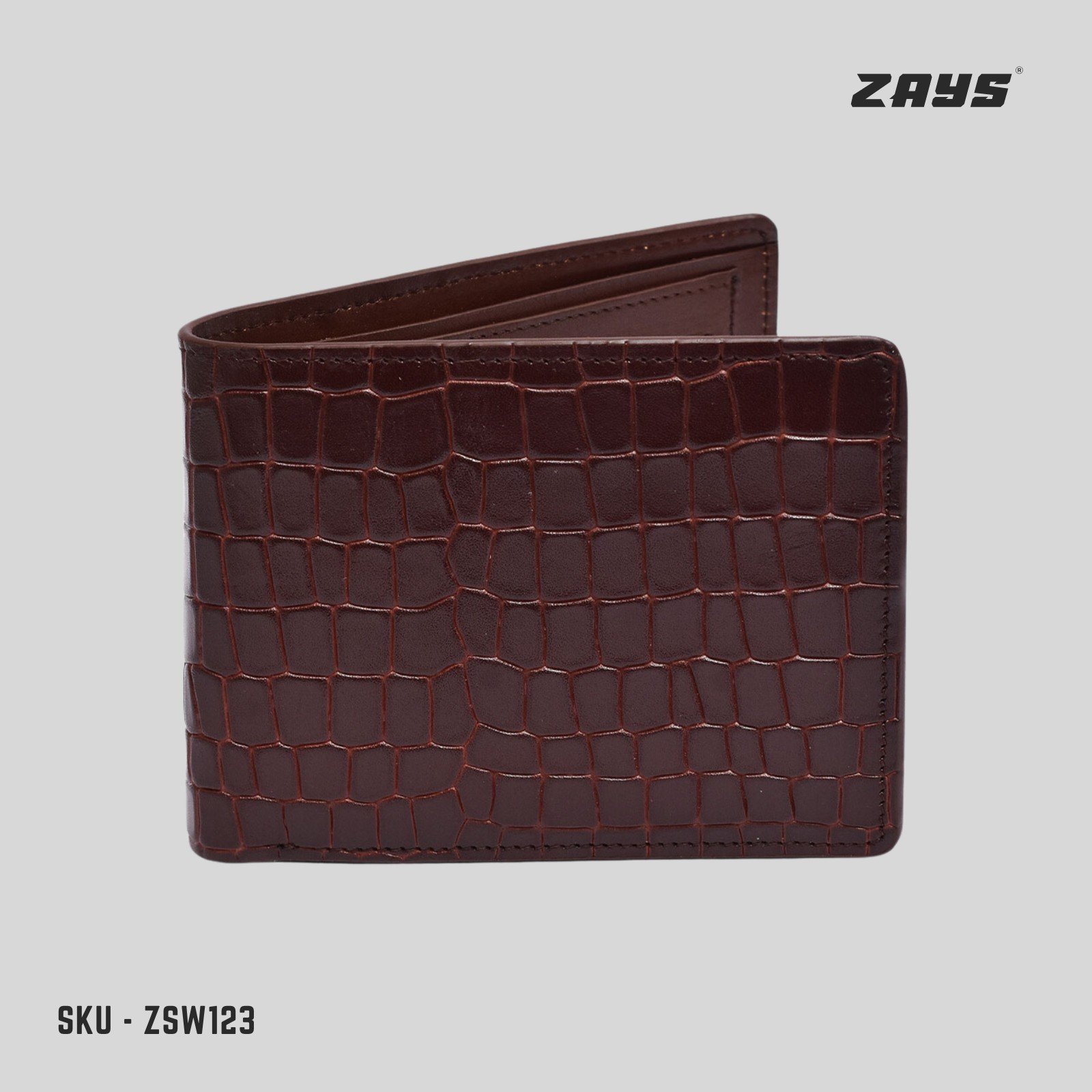 Zays Handcrafted Crocodile Embossed Premium Leather Bifold Short Wallet (ZSW123-Chocolate) - Image 7
