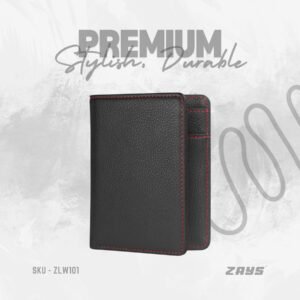 Zays Handcrafted Premium Leather Bifold Short Wallet (ZSW124-Black)