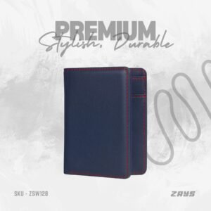 Zays Handcrafted Premium Leather Bifold Short Wallet (ZSW128-Navy)