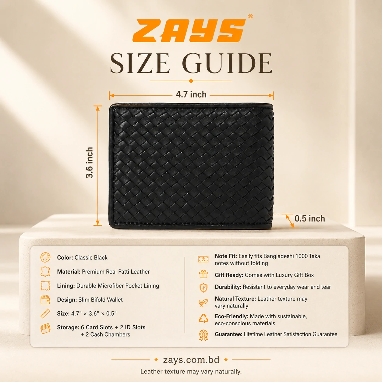 Zays Handcrafted Patti Design Premium Genuine Leather Bifold Short Wallet - ZSW129 - Image 3