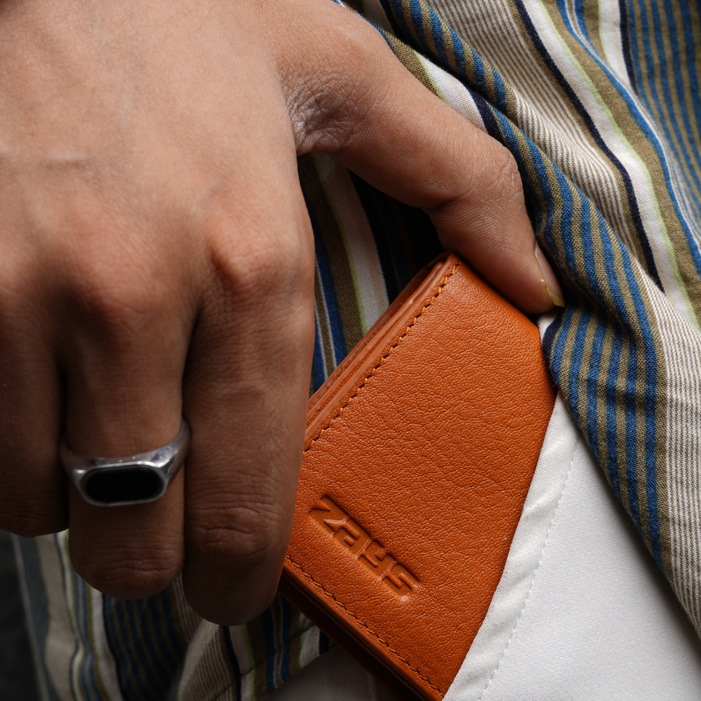 Zays Premium Eco-Friendly Leather Magnetic Card Holder Mini Wallet (ZCW110-Tan Brown) - Image 6