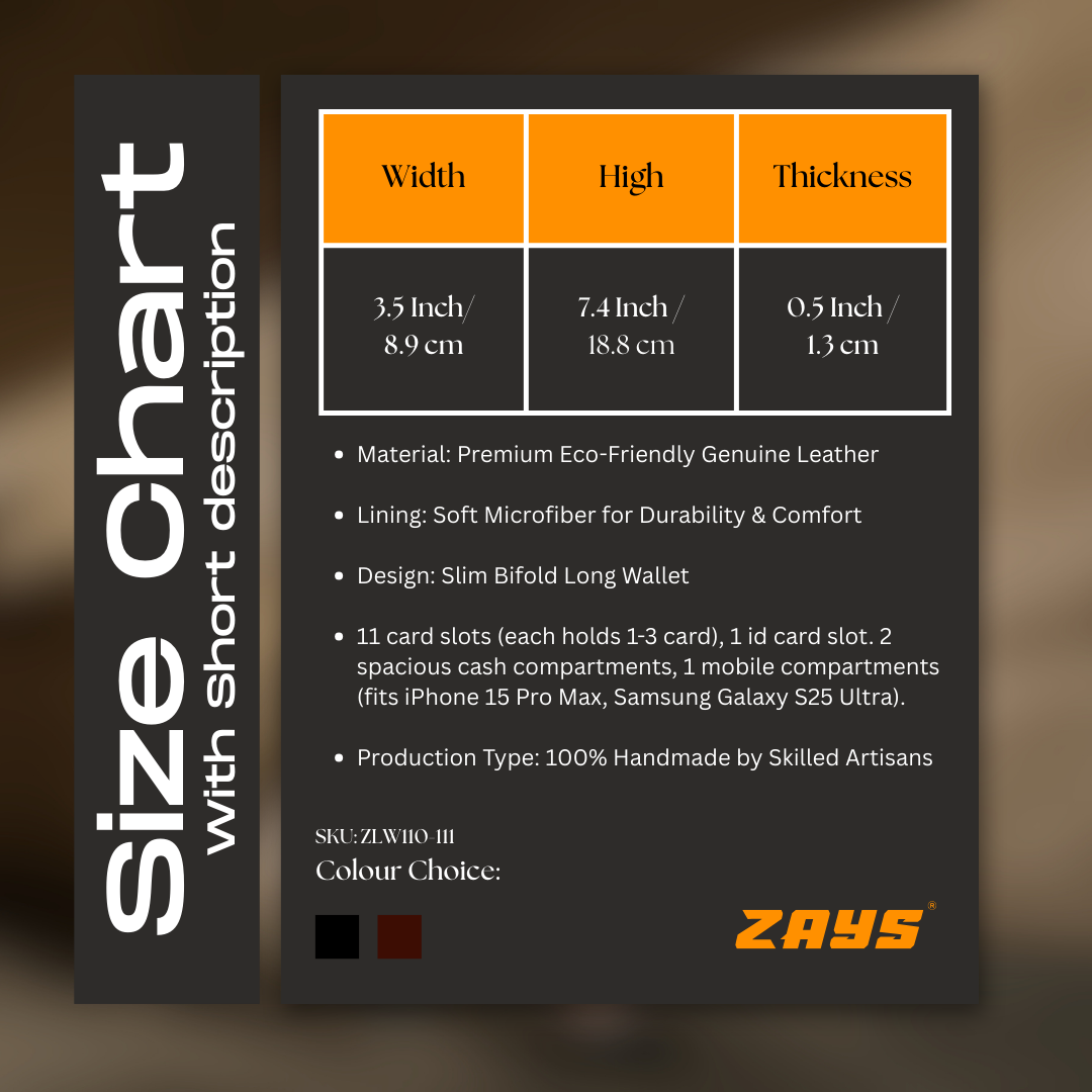 Zays Handcrafted Premium Eco-Friendly Leather Long Wallet for Mobile and Many things - Slim Durable - Stylish Wallet for Unisex - Top-Grain Leather - Compact - Lightweight (ZLW110-Black) - Image 9