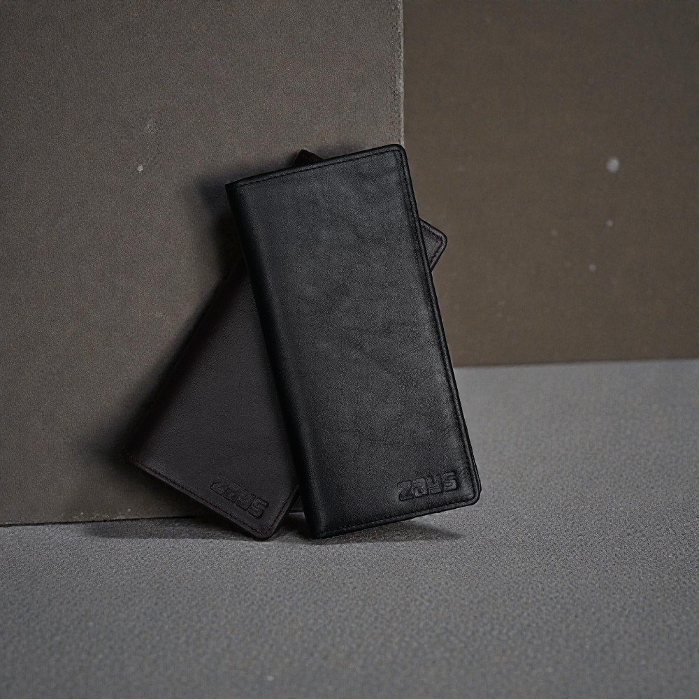 Zays Handcrafted Premium Eco-Friendly Leather Long Wallet for Mobile and Many things - Slim Durable - Stylish Wallet for Unisex - Top-Grain Leather - Compact - Lightweight (ZLW110-Black) - Image 4