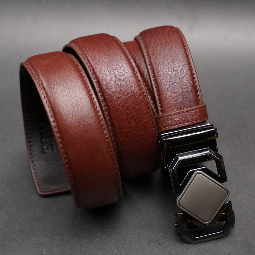Zays Handcrafted Imported Genuine Leather Auto Gear Belt for Men – Premium Quality, Adjustable, Stylish & Durable - (BC124-BS112-Antique Brown)