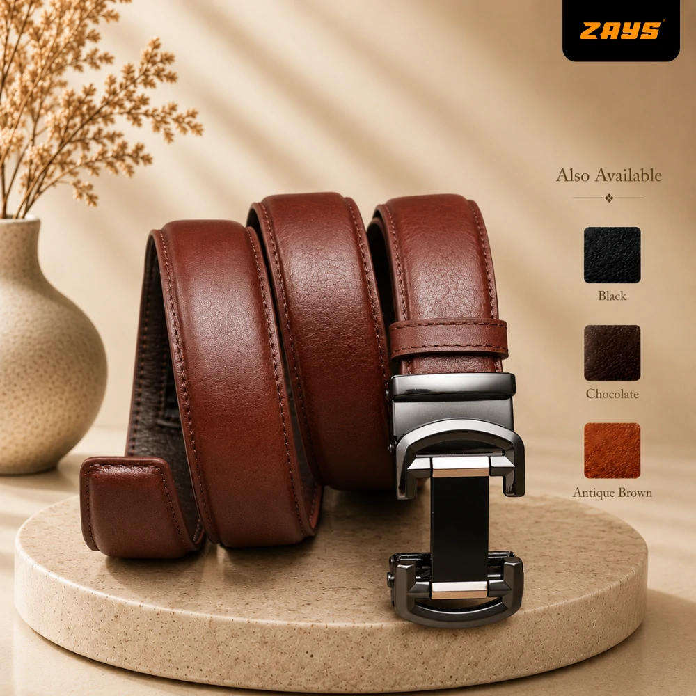 Zays Handcrafted Imported Genuine Leather Auto Gear Belt for Men – Premium Quality, Adjustable, Stylish & Durable - BC130