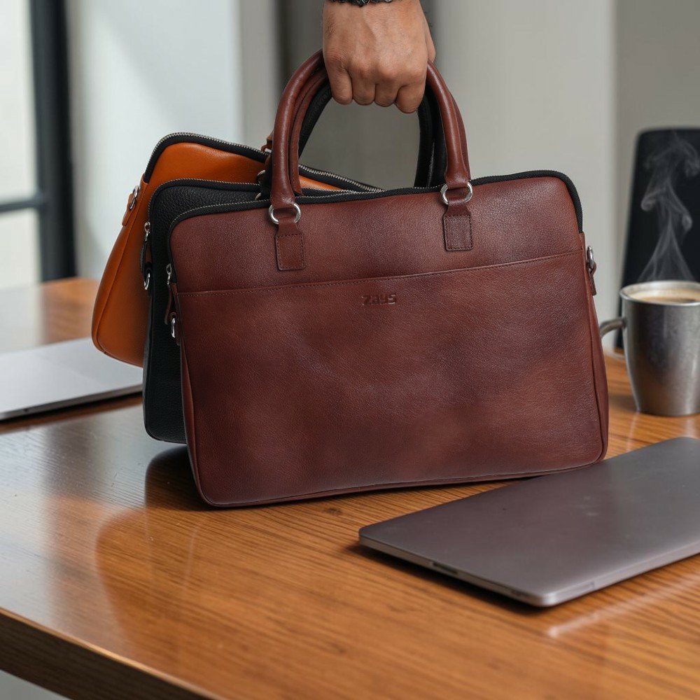 ZAYS Handmade Genuine Leather Executive Laptop Bag for Unisex - Antique Brown
