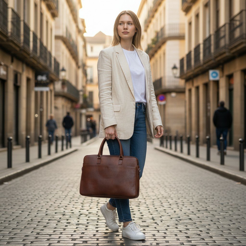 ZAYS Handmade Genuine Leather Executive Laptop Bag for Unisex - Antique Brown - Image 6