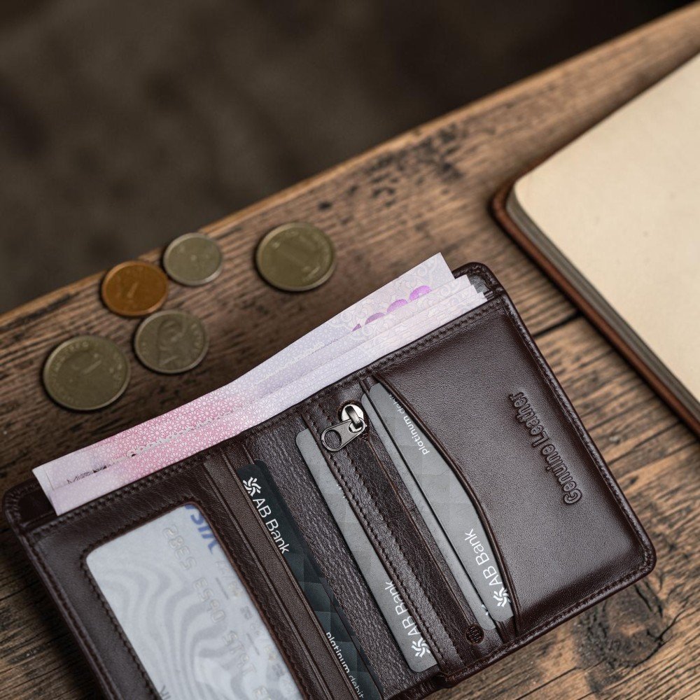 Zays Handcrafted Premium Leather Bifold Short Wallet (SW114-Chocolate) - Image 5