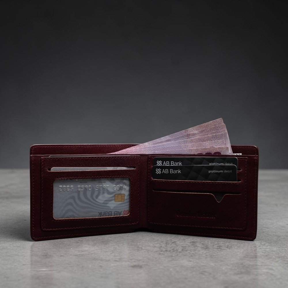 Zays Handcrafted Premium Leather Bifold Short Wallet (SW120-Maroon) - Image 9