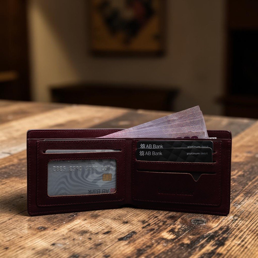 Zays Handcrafted Premium Leather Bifold Short Wallet (SW120-Maroon) - Image 8