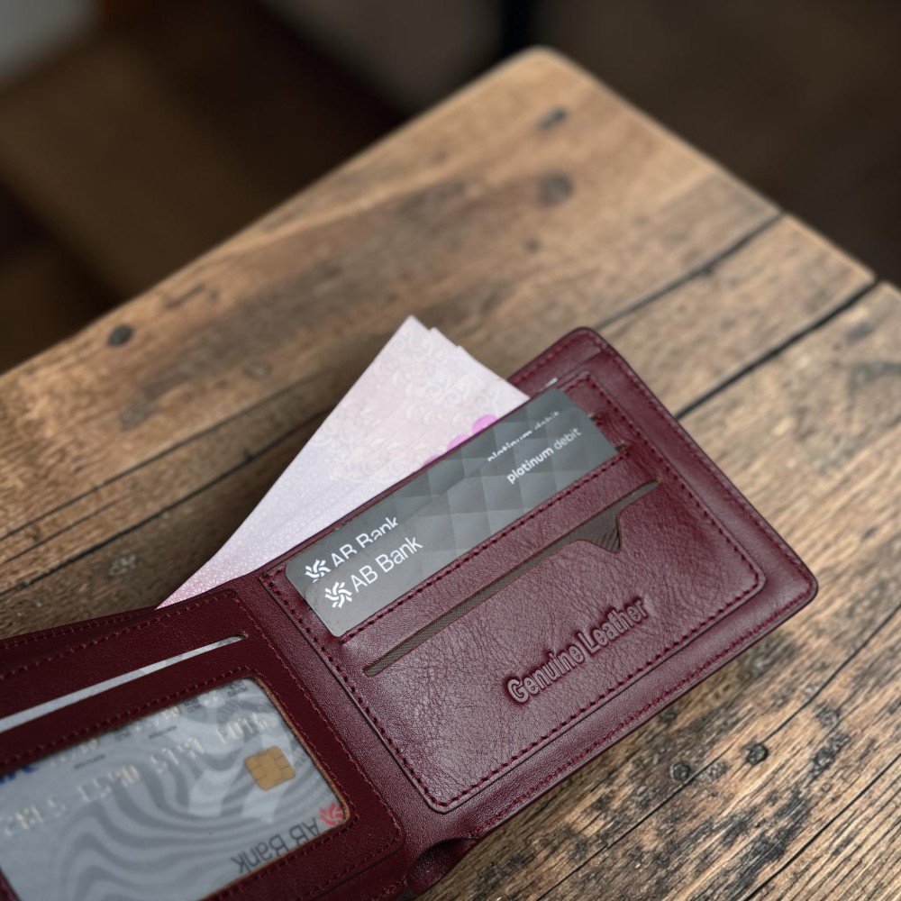 Zays Handcrafted Premium Leather Bifold Short Wallet (SW120-Maroon) - Image 3
