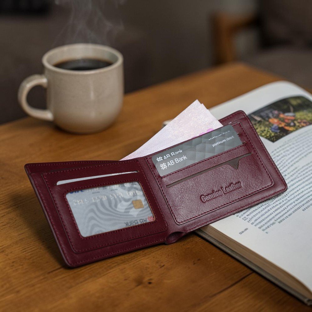 Zays Handcrafted Premium Leather Bifold Short Wallet (SW120-Maroon) - Image 2