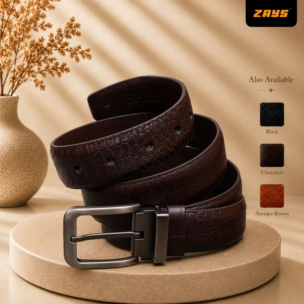 Zays Handcrafted Genuine Leather Belt for Men – Premium Quality, Adjustable, Stylish & Durable (BC101-L)