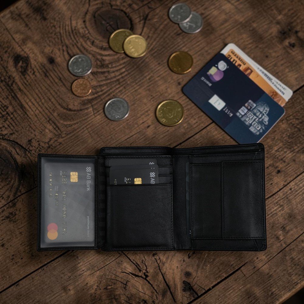 Zays Handcrafted Oil Pull Up Premium Leather Bifold Short Wallet (SW115-Black) - Image 2