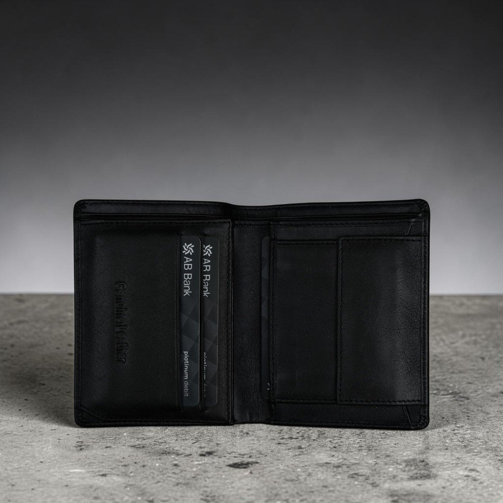 Zays Handcrafted Oil Pull Up Premium Leather Bifold Short Wallet (SW115-Black) - Image 5