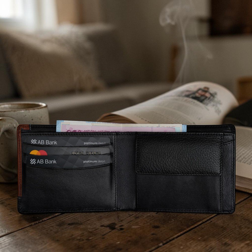 Zays Handcrafted Premium Leather Bifold Short Wallet (SW147-Black) - Image 5
