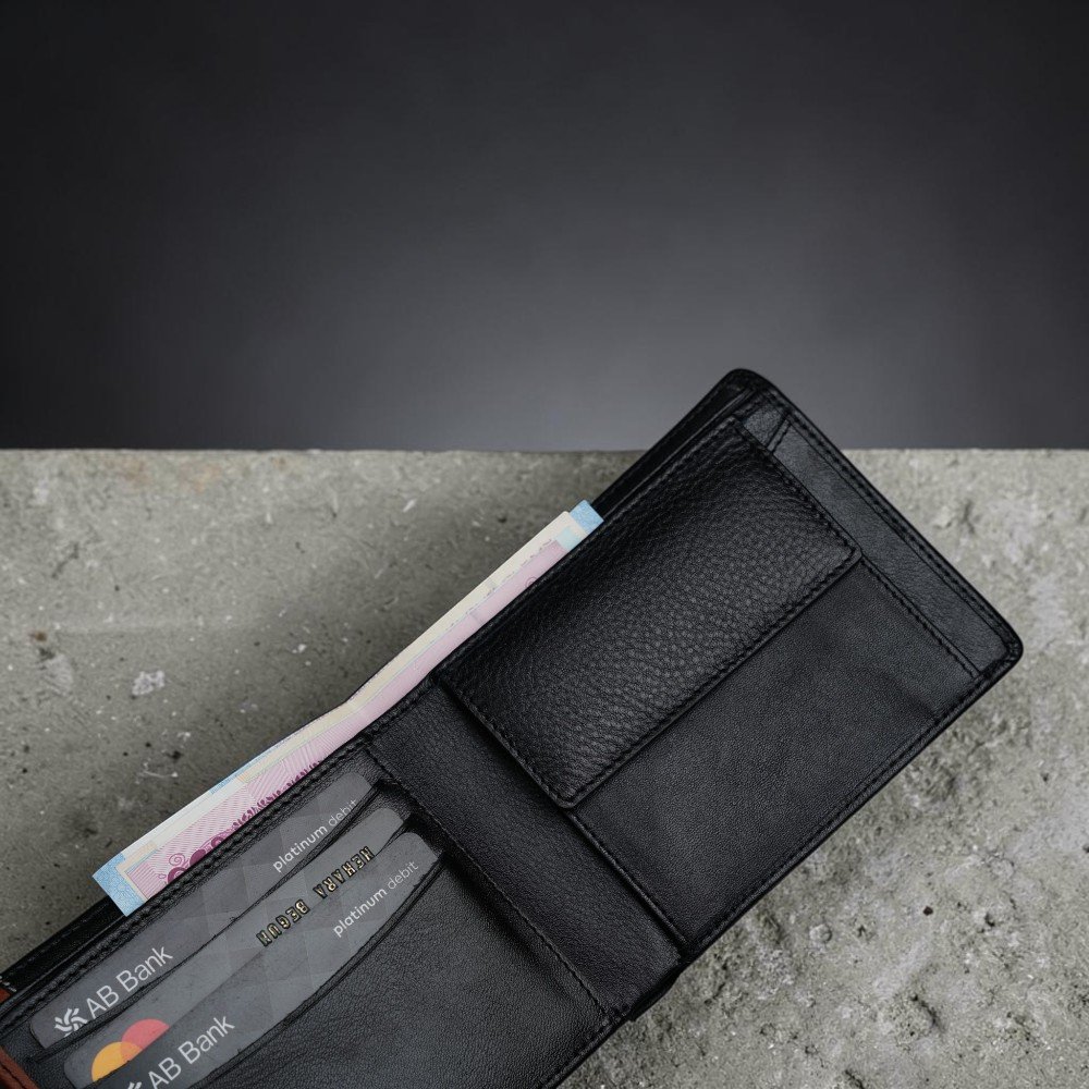 Zays Handcrafted Premium Leather Bifold Short Wallet (SW147-Black) - Image 2