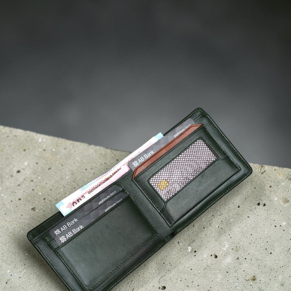 Zays Handcrafted Premium Leather Bifold Short Wallet (SW141-Green) - Image 4