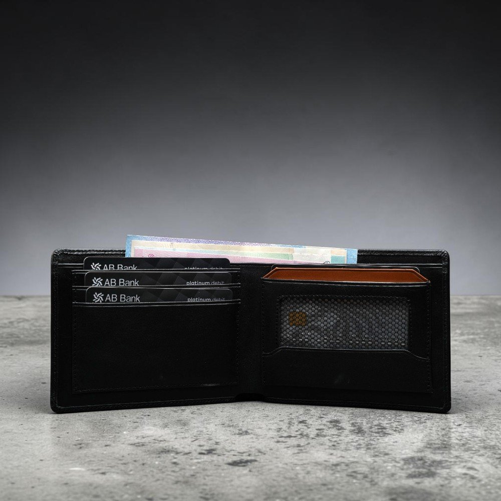 Zays Handcrafted Premium Leather Bifold Short Wallet (SW138-Black) - Image 3