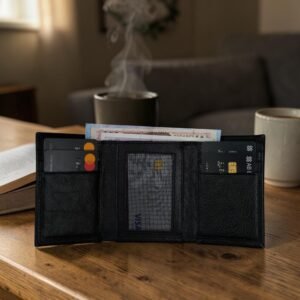 Zays Handcrafted Premium Leather Trifold Short Wallet (SW146-Black)