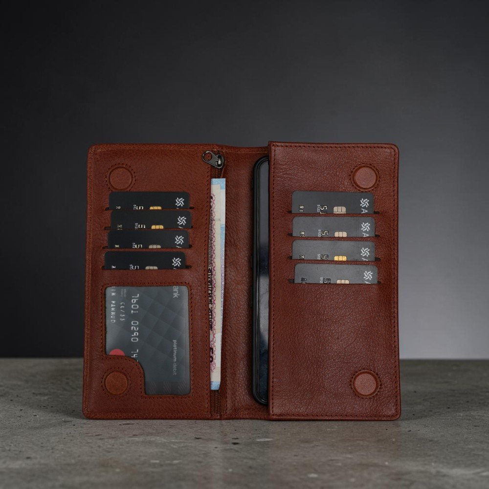 Zays Handcrafted Premium Eco-Friendly Leather Long Wallet for Mobile and Many things (LW114-Brown) - Image 4