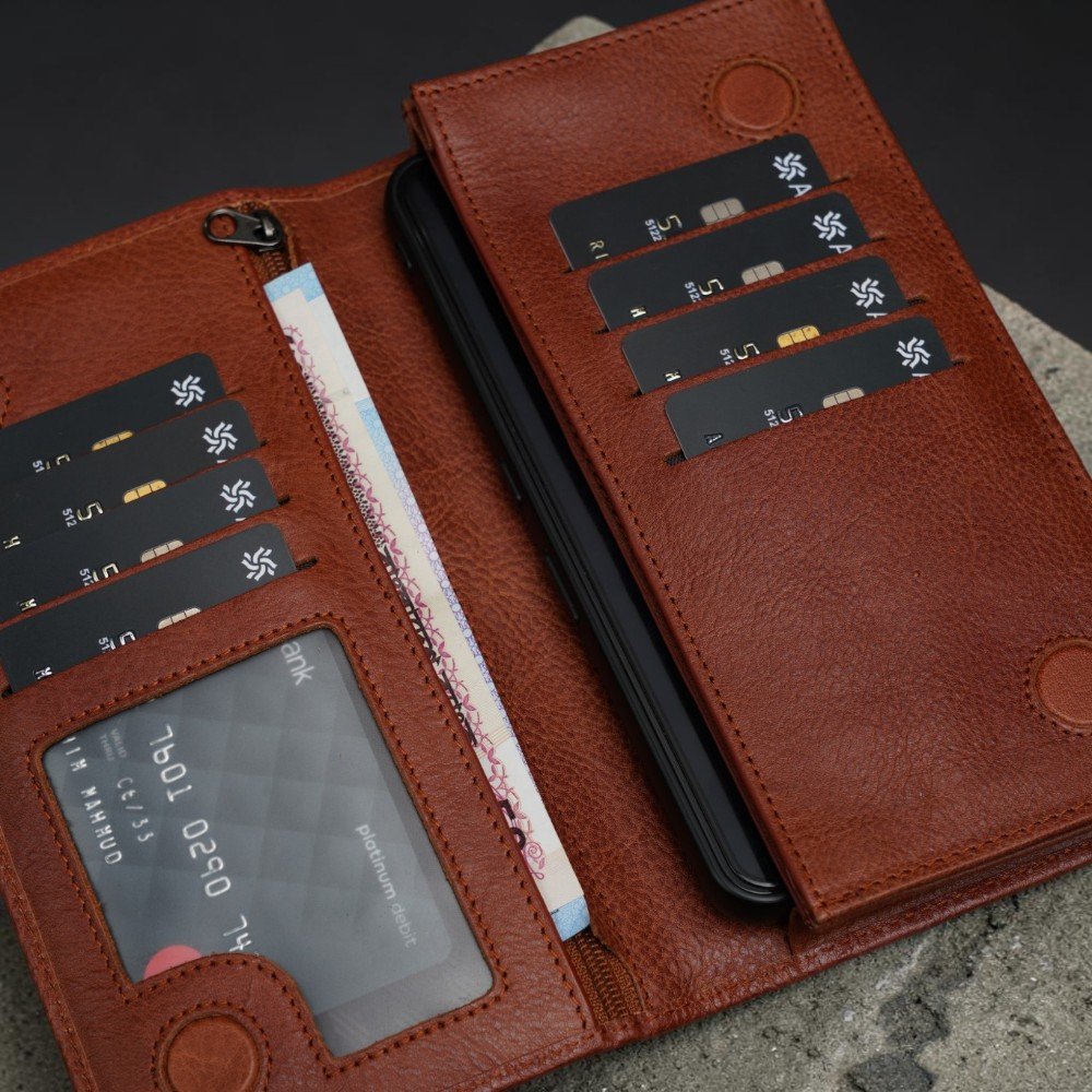 Zays Handcrafted Premium Eco-Friendly Leather Long Wallet for Mobile and Many things (LW114-Brown) - Image 3