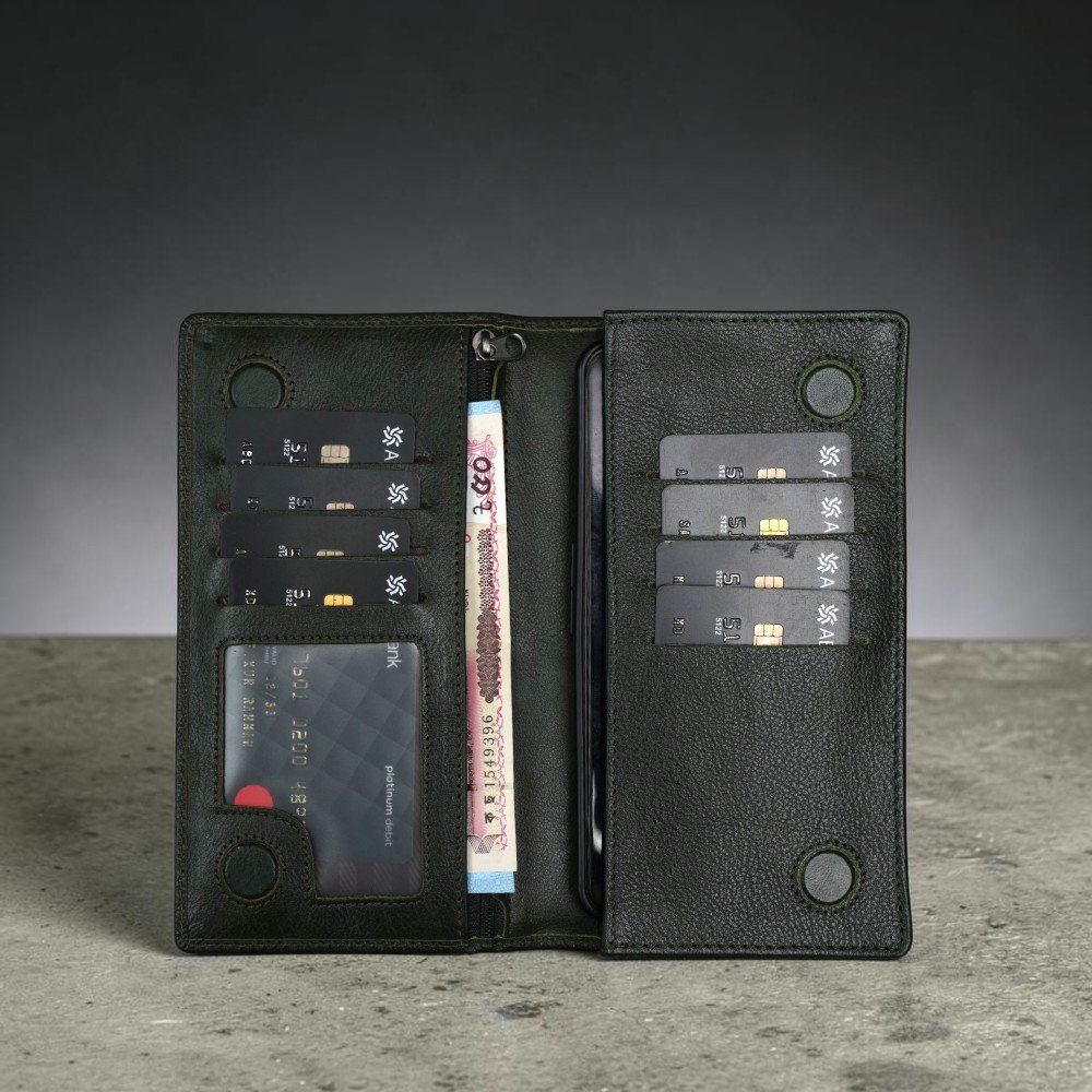 Zays Handcrafted Premium Eco-Friendly Leather Long Wallet for Mobile and Many things (LW115-Olive) - Image 4