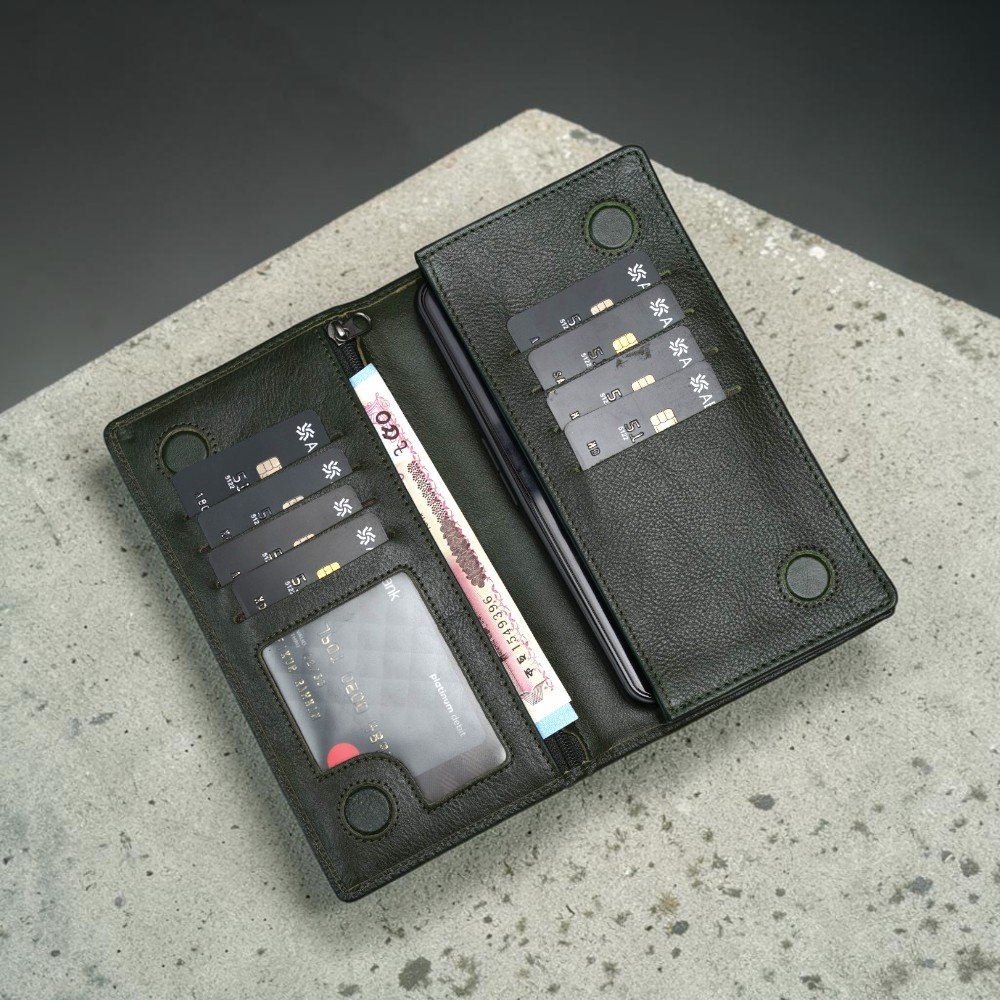 Zays Handcrafted Premium Eco-Friendly Leather Long Wallet for Mobile and Many things (LW115-Olive) - Image 2