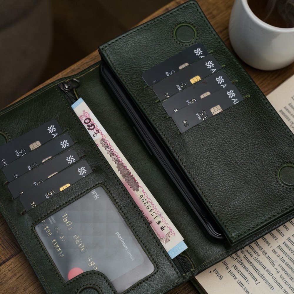 Zays Handcrafted Premium Eco-Friendly Leather Long Wallet for Mobile and Many things (LW115-Olive) - Image 3