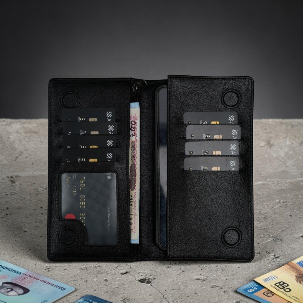 Zays Handcrafted Premium Eco-Friendly Leather Long Wallet for Mobile and Many things (LW112-Black) - Image 4