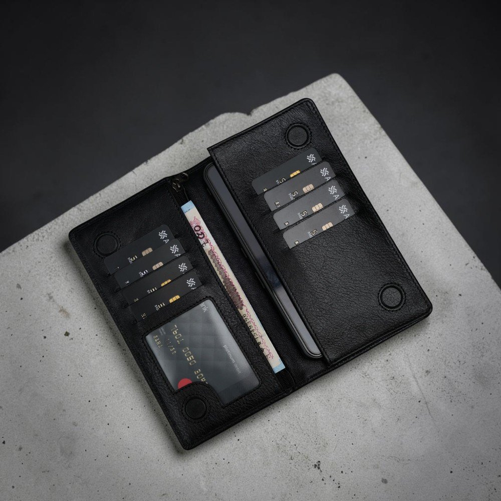 Zays Handcrafted Premium Eco-Friendly Leather Long Wallet for Mobile and Many things (LW112-Black) - Image 3